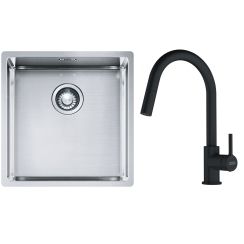 Set lavello in acciaio Franke Box 127.0453.654, rubinetto da cucina Franke Lina 115.0626.053