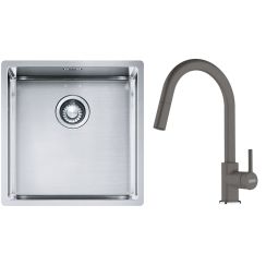 Set lavello in acciaio Franke Box 127.0453.654, rubinetto da cucina Franke Lina 115.0626.057