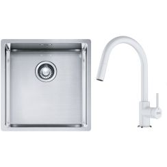 Set lavello in acciaio Franke Box 127.0453.654, rubinetto da cucina Franke Lina 115.0626.081