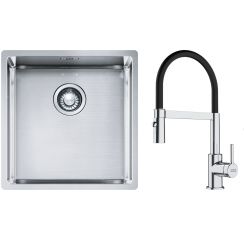 Set lavello in acciaio Franke Box 127.0453.654, rubinetto da cucina Franke Lina 115.0626.085