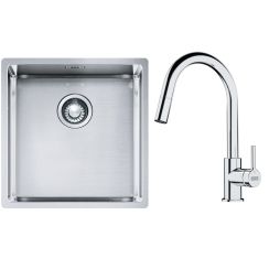 Set lavello in acciaio Franke Box 127.0453.654, rubinetto da cucina Franke Lina 115.0693.229