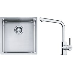 Set lavello in acciaio Franke Box 127.0453.654, rubinetto da cucina Franke Lina 115.0693.230
