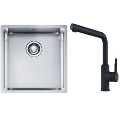 Set lavello in acciaio Franke Box 127.0453.654, rubinetto da cucina Franke Urban 115.0627.523