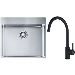 Set lavello in acciaio Franke Box 127.0369.295, rubinetto da cucina Franke Lina 115.0626.019