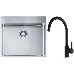 Set lavello in acciaio Franke Box 127.0369.295, rubinetto da cucina Franke Lina 115.0626.020