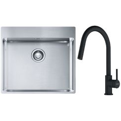 Set lavello in acciaio Franke Box 127.0369.295, rubinetto da cucina Franke Lina 115.0626.053