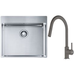 Set lavello in acciaio Franke Box 127.0369.295, rubinetto da cucina Franke Lina 115.0626.057