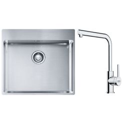 Set lavello in acciaio Franke Box 127.0369.295, rubinetto da cucina Franke Lina 115.0712.420