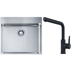 Set lavello in acciaio Franke Box 127.0369.295, rubinetto da cucina Franke Urban 115.0627.523