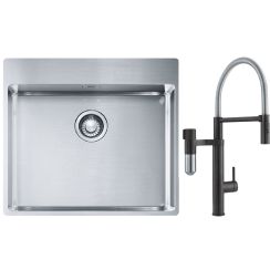 Set rubinetto da cucina Franke Vital Semi-Pro 120.0621.313, lavello in acciaio Franke Box 127.0369.295