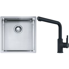 Set lavello in acciaio Franke Box 127.0453.654, rubinetto da cucina Franke Urban 115.0627.523