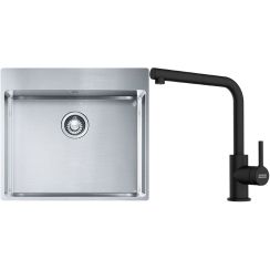 Set lavello in acciaio Franke Box 127.0369.295, rubinetto da cucina Franke Lina 115.0712.435