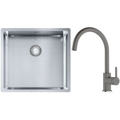 Set lavello in acciaio Franke Box 127.0453.655, rubinetto da cucina Franke Lina 115.0626.022