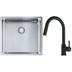 Set lavello in acciaio Franke Box 127.0453.655, rubinetto da cucina Franke Lina 115.0626.053