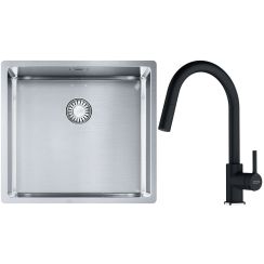 Set lavello in acciaio Franke Box 127.0453.655, rubinetto da cucina Franke Lina 115.0626.055