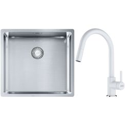 Set lavello in acciaio Franke Box 127.0453.655, rubinetto da cucina Franke Lina 115.0626.081
