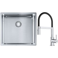 Set lavello in acciaio Franke Box 127.0453.655, rubinetto da cucina Franke Lina 115.0626.085