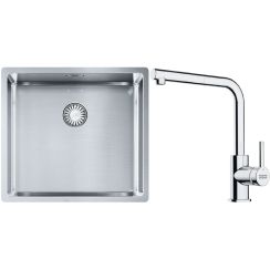 Set lavello in acciaio Franke Box 127.0453.655, rubinetto da cucina Franke Lina 115.0712.420