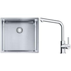 Set lavello in acciaio Franke Box 127.0453.655, rubinetto da cucina Franke Lina 115.0693.230