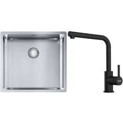 Set lavello in acciaio Franke Box 127.0453.655, rubinetto da cucina Franke Lina 115.0712.435