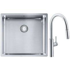 Set rubinetto da cucina Franke Pescara L Slide-In 115.0538.940, lavello in acciaio Franke Box 127.0453.655