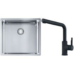 Set lavello in acciaio Franke Box 127.0453.655, rubinetto da cucina Franke Urban 115.0627.523