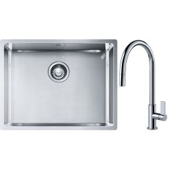 Set lavello in acciaio Franke Box 127.0453.660, rubinetto da cucina Franke Ambient 115.0373.947