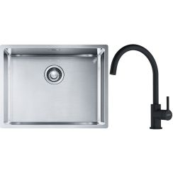 Set lavello in acciaio Franke Box 127.0453.660, rubinetto da cucina Franke Lina 115.0626.019