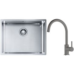 Set lavello in acciaio Franke Box 127.0453.660, rubinetto da cucina Franke Lina 115.0626.022