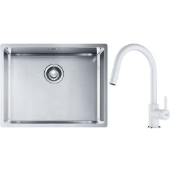 Set lavello in acciaio Franke Box 127.0453.660, rubinetto da cucina Franke Lina 115.0626.081