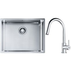 Set lavello in acciaio Franke Box 127.0453.660, rubinetto da cucina Franke Lina 115.0693.229