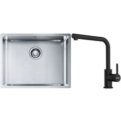 Set lavello in acciaio Franke Box 127.0453.660, rubinetto da cucina Franke Lina 115.0712.435