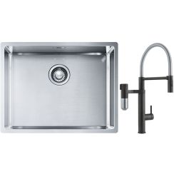 Set rubinetto da cucina Franke Vital Semi-Pro 120.0621.313, lavello in acciaio Franke Box 127.0453.660