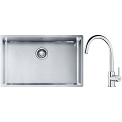 Set lavello in acciaio Franke Box 127.0453.658, rubinetto da cucina Franke Lina 115.0693.228