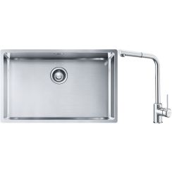 Set lavello in acciaio Franke Box 127.0453.658, rubinetto da cucina Franke Sirius Side 115.0668.280