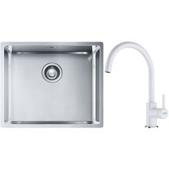 Set lavello in acciaio Franke Box 127.0453.656, rubinetto da cucina Franke Lina 115.0626.024