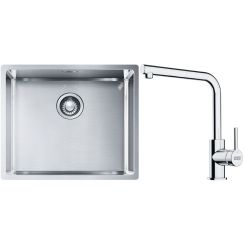 Set lavello in acciaio Franke Box 127.0453.656, rubinetto da cucina Franke Lina 115.0712.420