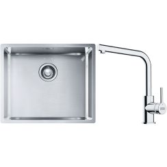 Set lavello in acciaio Franke Box 127.0453.656, rubinetto da cucina Franke Lina 115.0693.230