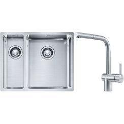 Set lavello in acciaio Franke Box 127.0369.916, rubinetto da cucina Franke Atlas 115.0521.439
