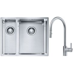 Set lavello in acciaio Franke Box 127.0369.916, rubinetto da cucina Franke Eos 115.0590.045