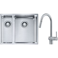 Set lavello in acciaio Franke Box 127.0369.916, rubinetto da cucina Franke Atlas 115.0590.047