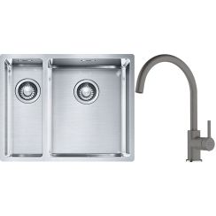 Set lavello in acciaio Franke Box 127.0369.916, rubinetto da cucina Franke Lina 115.0626.022