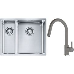 Set lavello in acciaio Franke Box 127.0369.916, rubinetto da cucina Franke Lina 115.0626.057