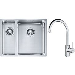 Set lavello in acciaio Franke Box 127.0369.916, rubinetto da cucina Franke Lina 115.0693.228
