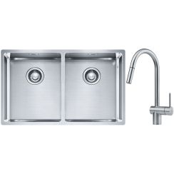 Set lavello in acciaio Franke Box 127.0370.188, rubinetto da cucina Franke Atlas 115.0590.047