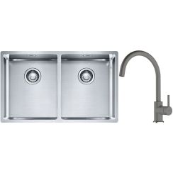 Set lavello in acciaio Franke Box 127.0370.188, rubinetto da cucina Franke Lina 115.0626.022