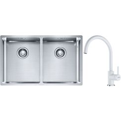 Set lavello in acciaio Franke Box 127.0370.188, rubinetto da cucina Franke Lina 115.0626.024