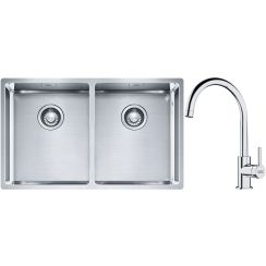 Set lavello in acciaio Franke Box 127.0370.188, rubinetto da cucina Franke Lina 115.0693.228