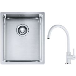 Set lavello in acciaio Franke Box 127.0453.653, rubinetto da cucina Franke Lina 115.0626.024