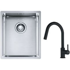 Set lavello in acciaio Franke Box 127.0453.653, rubinetto da cucina Franke Lina 115.0626.053